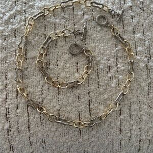 David Yurman style Gold & Silver Necklace and Bracelet Set